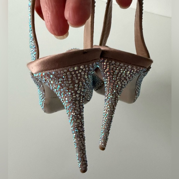 Valentino Beige Crystal Embellished Leather Platform Slingback Sandals Size 40 - Picture 8 of 13